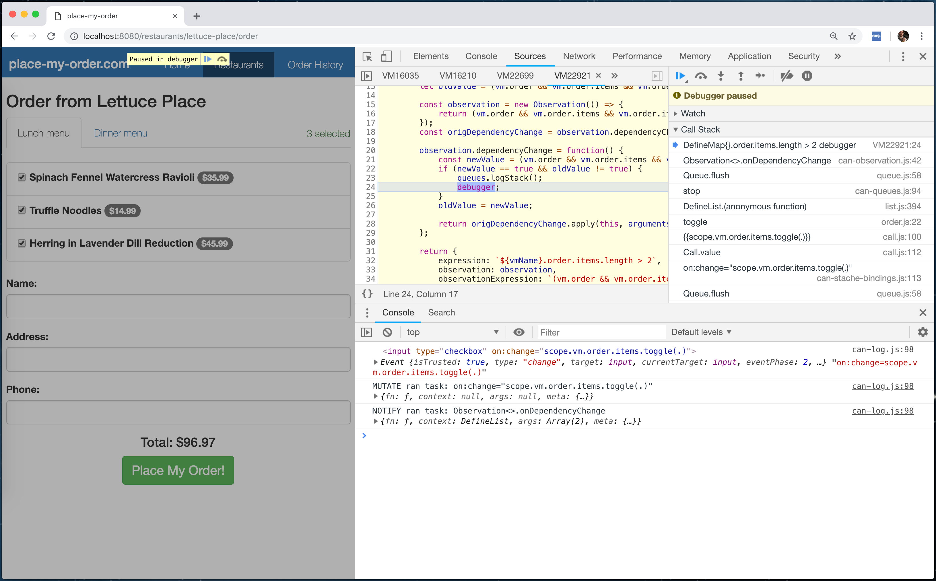 The CanJS Devtools Panel Breakpoints Editor Boolean Breakpoint Debugger